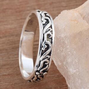Sterling Silver Engraved Band Bali Ring NEW